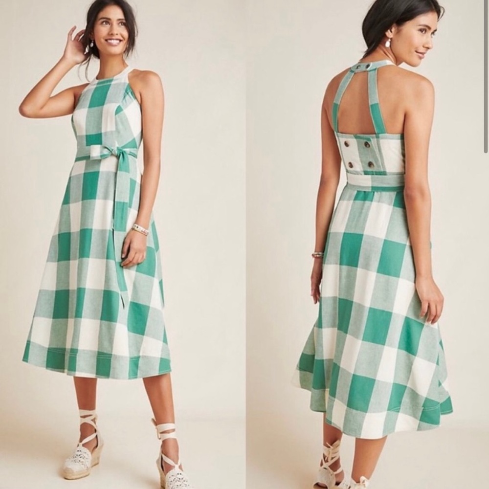 Anthropologie Maeve Greta Gingham Midi Dress - Picture 1 of 13